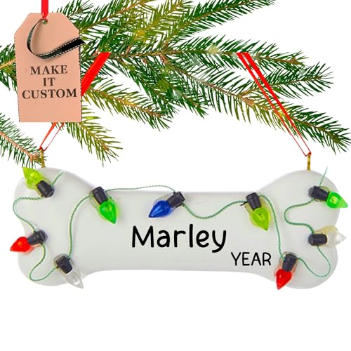 Personalized Dog Bone Ornament 2025 | Free 24h Customization | Laser Engraved Pet Christmas Ornaments for Tree | Custom Gift Wrapped White Holiday Keepsake for Dog-Lovers, Puppy's 1st Xmas