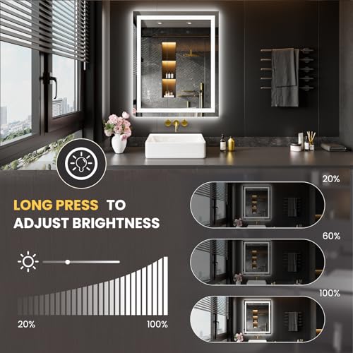 Image of LOAAO 28X36 LED Bathroom Mirror with Lights, Anti-Fog, Dimmable, Backlit + Front Lit, Lighted Bathroom Vanity Mirror for Wall, Memory Function, Tempered Glass, Safe to Use, ETL Listed