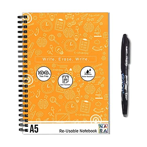 Nara Smart ReUsable Notebook | Tree-free Notebook with 1 Erasable pen and 1 Microfiber cloth included | Space Grey Cover | A5 Size | 40 Pages