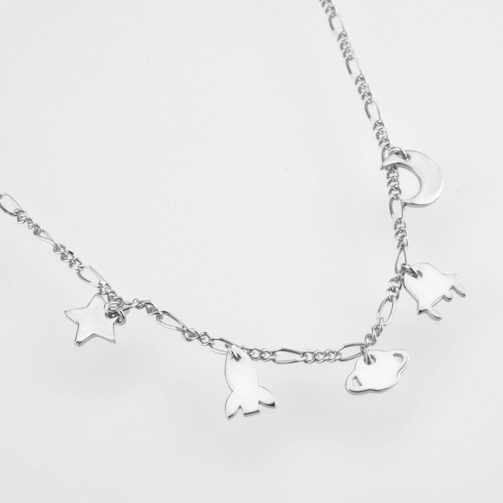 925 Sterling Silver Gold Moon Star Global Charm Girocollo Collana A Catena Lunga Rock Punk Gioielli da Donna Regalo di Nozze