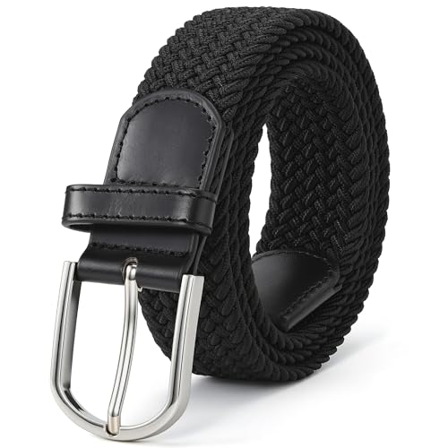 Image of Mile High Life | Braided Stretch Elastic Belts | Pin Oval Solid Black Belt Buckle | PU Loop End Tip Men /Women /Junior Belt