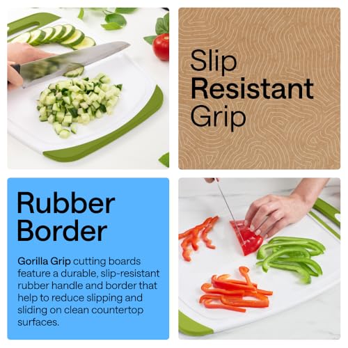 Image of GORILLA GRIP BPA-Free Reversible Kitchen Cutting Board Set of 3, US Designed, Nonporous, Juice Grooves Catch Liquid, Slip Resistant Border, Dishwasher Safe, Durable Food Chopping Boards, Lime Green