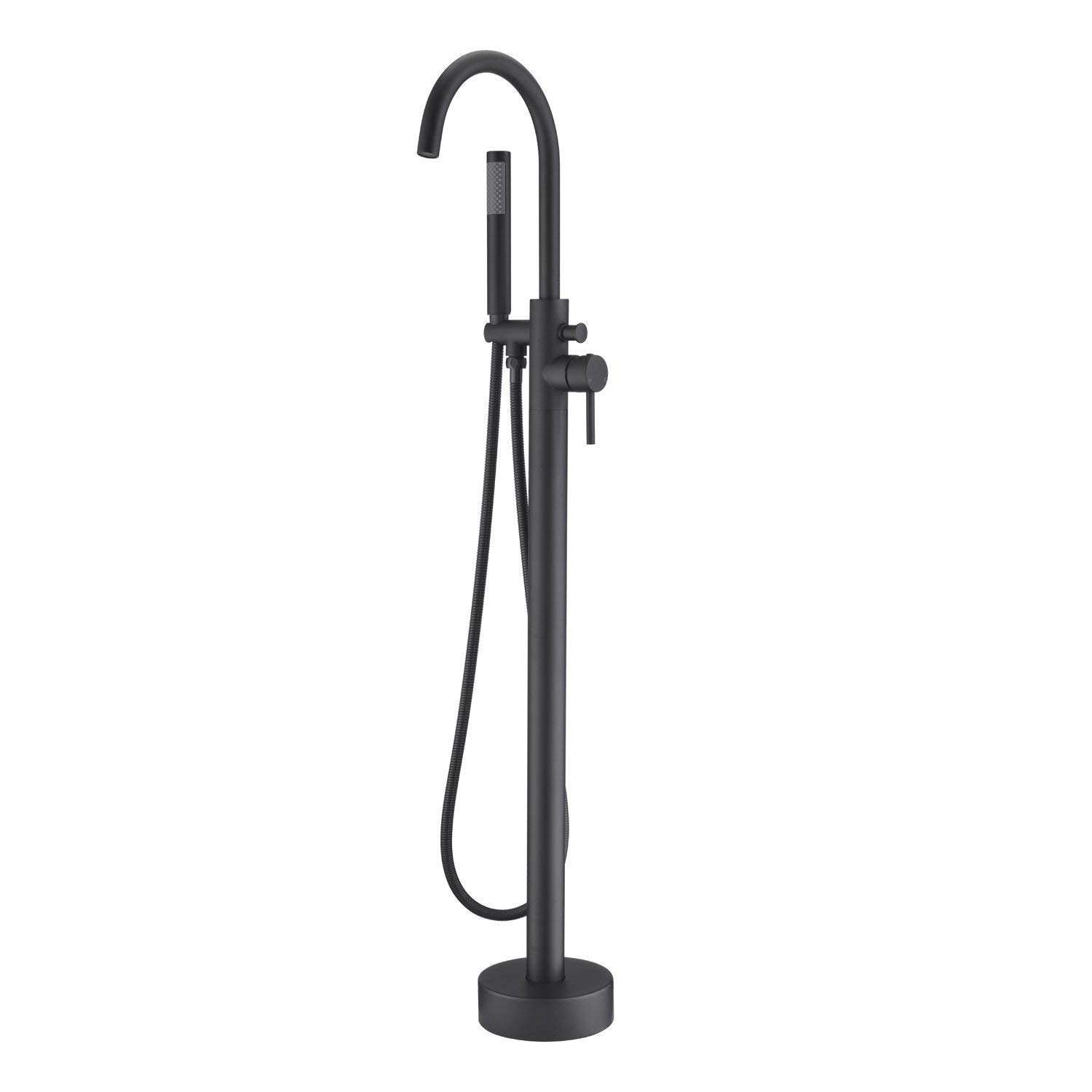 GLJTUO Classic Freestanding Bathtub Faucet Solid Brass Tub Filler Bathtub Faucet Single Handle Floor Mounted Faucets with Handheld Shower Roman Tub Faucet Set,Brushed Nickel,Black