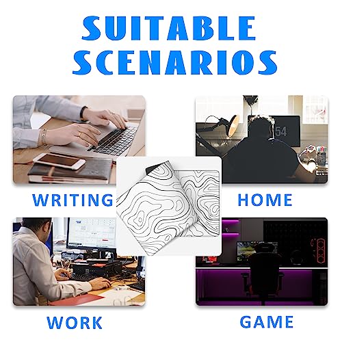 Desk Mat, White Topographic Contour Map Extended Gaming Mouse Pad Large, 35.4"X15.7" Big Mouse Pad With Non-Slip Base And Stitched Edge, Long Computer Keyboard Mouse Mat For Home Office Work #TOP6