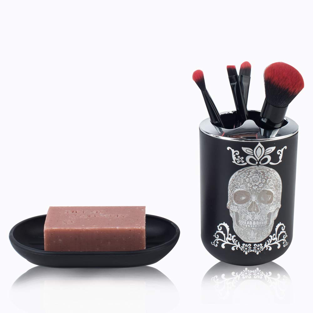 Juego de accesorios de baño de Halloween, 6 piezas de plástico, dispensador de jabón, soporte para cepillos de dientes, vaso, jabonera, papelera, soporte para escobillero de inodoro para encimera 6