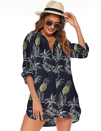 Image of HOTOUCH Women Boyfriend Shirts Button Down Long Sleeve Blouse Cuffed Sleeve Collared Shirt