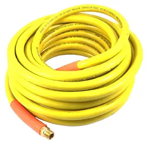 Forney 75436 Air Hose, Yellow Rubber with 3/8-Inch Male NPT Fittings On Both Ends, 3/8-Inch-by-50-Feet,Medium