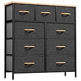 YITAHOME Dresser with 9 Drawers - Fabric Storage Tower, Organizer Unit for Bedroom, Living Room, Hallway, Closets - Sturdy Steel Frame, Wooden Top & Easy Pull Fabric Bins (Dark Grey)