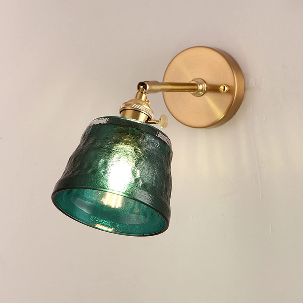 SMCCYYSD Wall Lamp, V-Intage Brass Light Rustic Hammered Glass Shade Hardwired Sconce With Switch, Copper Lamp Retro E27 Lighting Fixtures For Cafe Bar Restau,Green