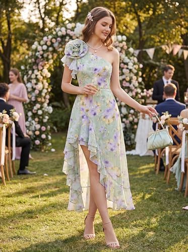 Image of GRACE KARIN Womens Summer One Shoulder Sleeveless Dresses Floral Flowy Ruffle High Low Wedding Guest Maxi Sundresses
