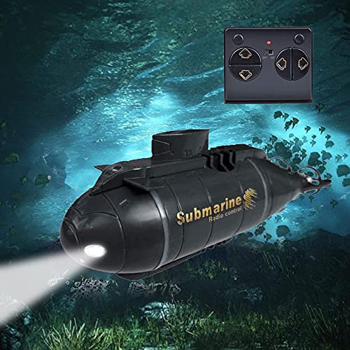 Mini RC Submarine Remote Control Boat Ship Military Model with Led Lights,Electronic Water Toy Waterproof Diving for Swimming Pool Fish Tank Water Tub Kids Birthday Gift (Black)