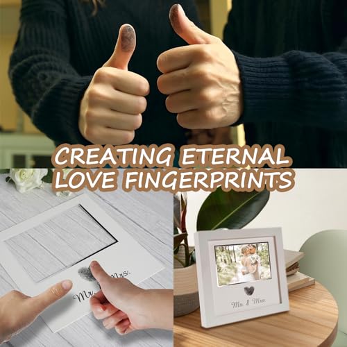Heart Thumbprint Wedding Picture Frame with Ink Kit, Engagement Gifts for Couples Keepsake Wedding Registry Search Personalized Bridal Shower Gifts for Mr And Mrs Newlywed (White) - Image 2