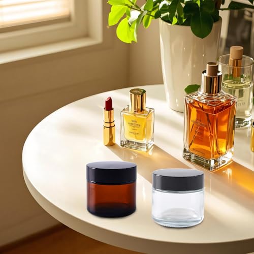 2 oz Amber Glass Jars with Lids,24 Pack 2oz Glass Jar with Inner Liners,2 Ounce Small Jars for Cream,Lotion3