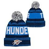 Outerstuff NBA Kids Youth 8-20 One Size Team Color Primary Logo Sports Tech Knit Cold Weather Basketball Pom Beanie Hat - Oklahoma City Thunder - Navy