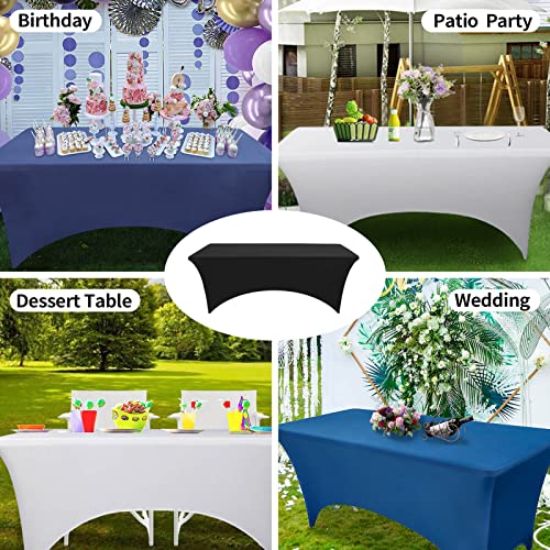 Image of OutdoorLines 2 Pieces White Spandex Table Cover for 4 Feet Rectangle Table - Elastic Massage Bed Fitted Table Cloth, Stretch Wrinkle Free Patio Table Covers for Party, Wedding and Birthday