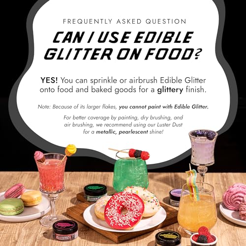 Image of MONEGASQUE Midnight Black Edible Glitter for Drinks & Cakes, 10g | Beverage Shimmer Powder, for Cocktails, Cupcakes & Desserts, Cocktail Garnish, Vegan, Gluten-Free, Sparkle Powder