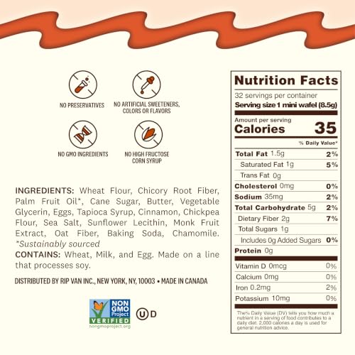 Image of Rip Van Wafels Snickerdoodle Mini Stroopwafels - Low Carb, Low Sugar, Keto Friendly Snacks - Non-GMO, Healthy Office Snack & Breakfast Treat - 64 Pack
