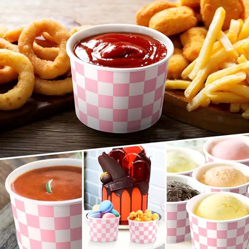 Image of Zopeal 50 Count Pink Checkered Ice Cream Cups Disposable Dessert Bowls | 9 oz, Race Car Paper Ice Cream Bowls, Birthday Party Supplies, Snack Cups Sundae Picnic Yogurt Bowls for Food