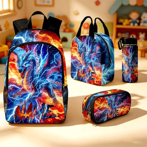 Image of Kids Custom Backpack for Boys Toddler Backpacks Back to School Bookbag Set | Kid Personalized Backpack with Lunch Bag Boys Kindergarten Elementary Preschool Daypack Birthday Gifts Blue Dragon Animals