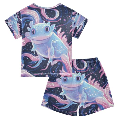 Pajama Sets Short Sleeve Starry Axolotl Dreamy Swirls Soft Cotton Summer Sleepwear 2 Piece PJS Size 5-14T2