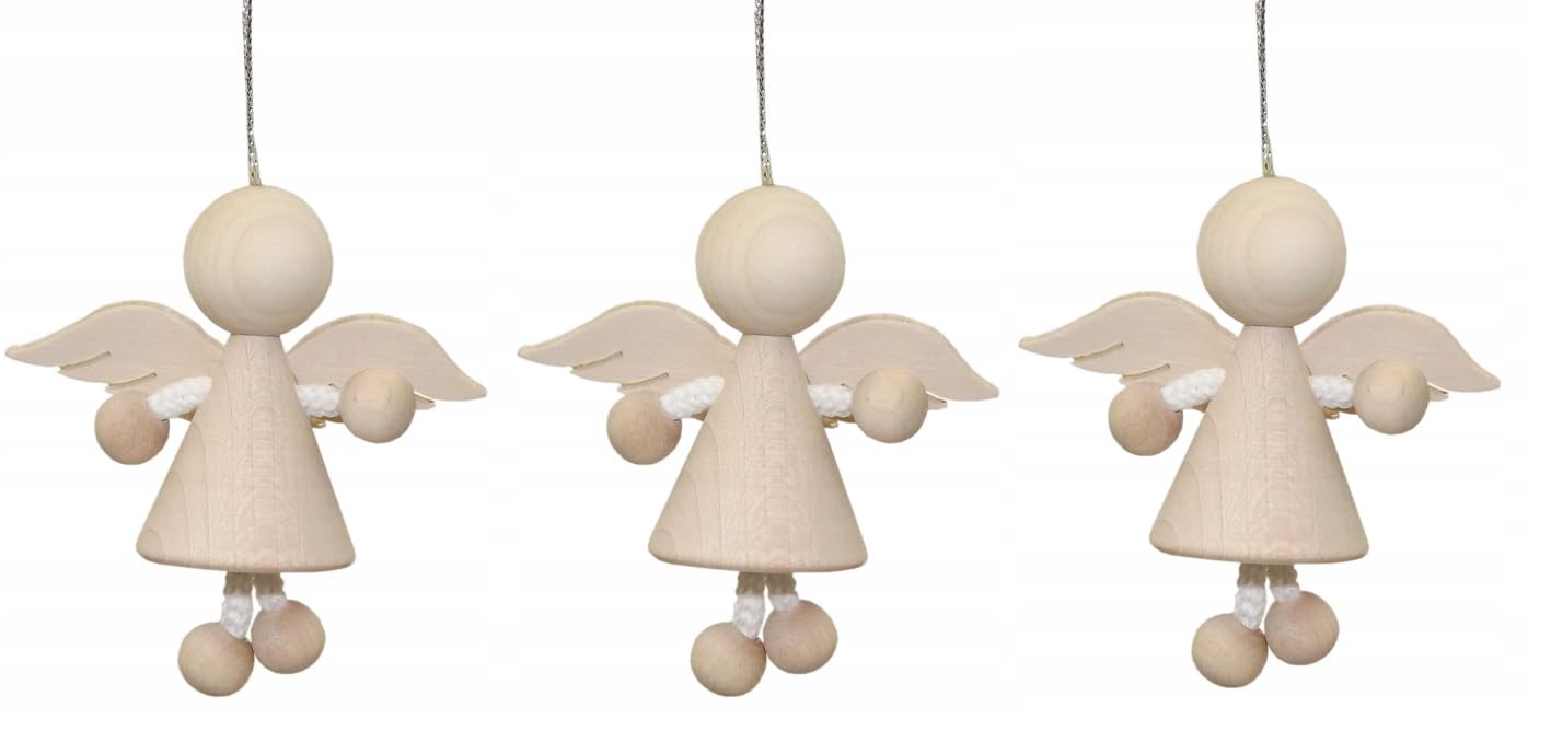Wooden World - Set Of 3 Christmas Tree Ornament X-Mass Little Pendant Angel