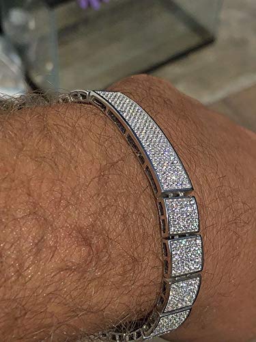 Harlembling Solid 925 Sterling Silver Men's Iced Flooded Out Bracelet - Icy Micropave Cz - Mens Id Bracelet 11Mm #TOP3