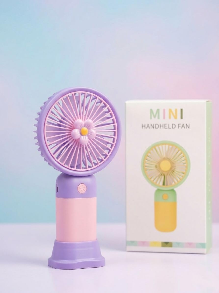 Mini Handheld Fan, USB Rechargeable, Portable for Office and School, Purple and Pink, Cute Floral Design-image-26