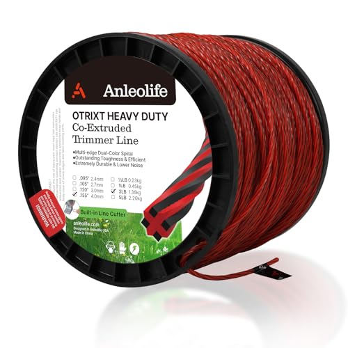 A ANLEOLIFE 3-Pound Heavy Duty Octa-Twist .155-Inch-by-379-ft Trimmer Line Spool,OTRIXT Co-Extruded Multi-Edge Spiral Weed Eater String, Red