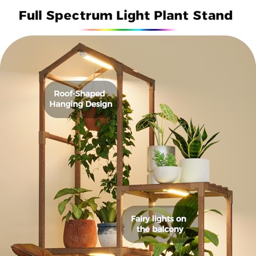Image of Bamworld Tall Corner Plant Stands with Grow Lights Indoor Outdoor Plant Shelves for Multiple Plants Display Haning Planter Living Room Pation Garden Decor