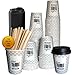 100 Vasos Desechables Café de 200 ml (7 Oz) Vasos café desechables con Tapas y Paletinas. Vasos Cartón para Café,Té, Agua, Bebidas Calientes y Frías. Vasos Café para llevar,