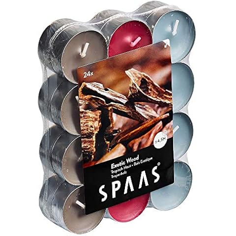 Spaas 24 Assorted Scented Tealights, Exotic Wood Cover