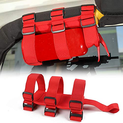Roll Bar Fire Extinguisher Holder, Adjustable Fire Extinguisher Strap Mount for Jeep Wrangler CJ, YJ, TJ, LJ, JK, JKU, JL, JLU JT (Red)