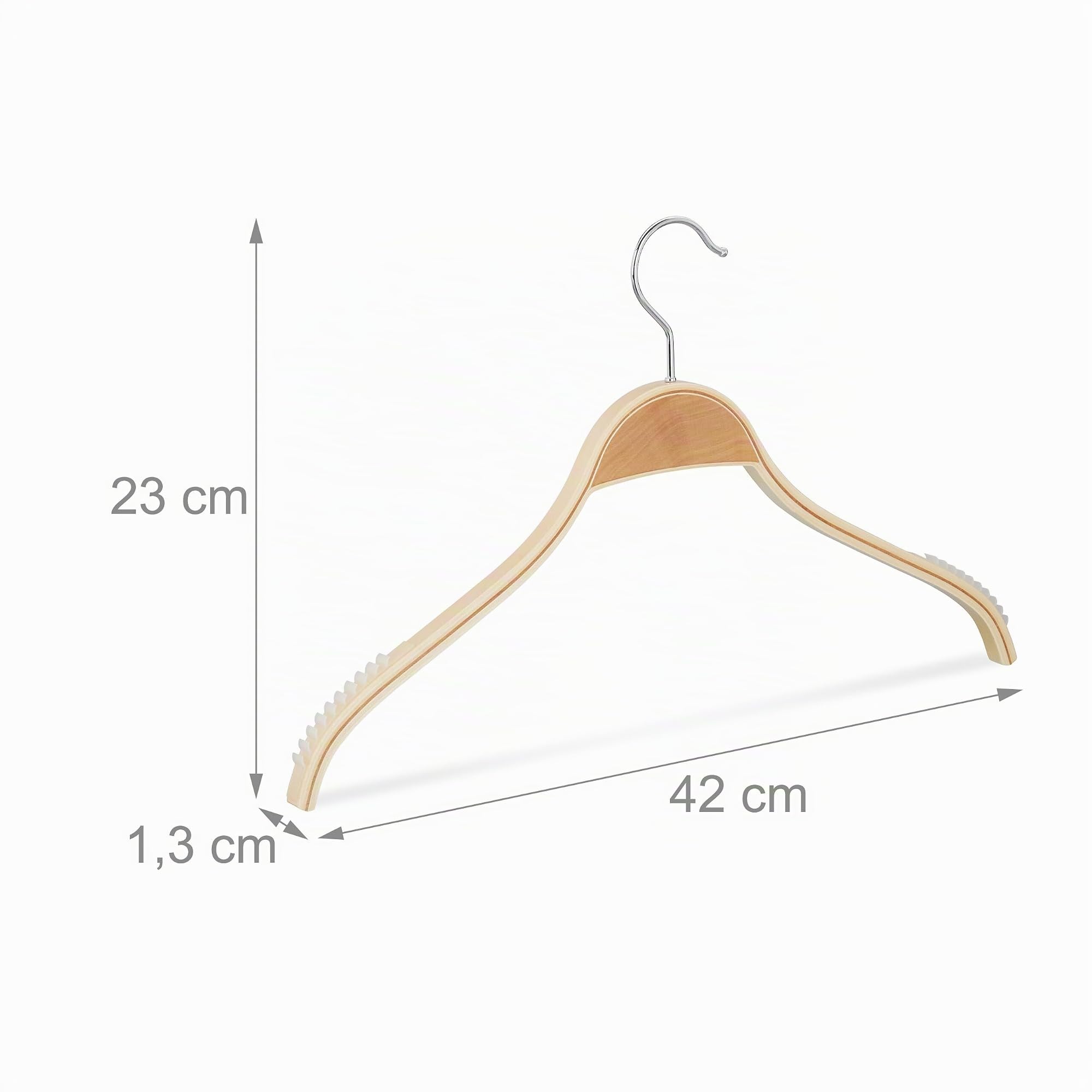 Relaxdays Set 10 Grucce in Legno, Plastica Antiscivolo, Gancio Girevole a 360°, Giacche e Camicie, 42 cm, Legno Naturale