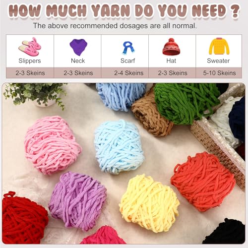 Image of Buryeah 40 Skeins Soft Chenille Yarn for Crocheting 2187 Yards Multicolored Blanket Velvet Bulky Thick Fluffy Plush Fluffy Yarn for Hand Knitting DIY Rugs Scarf Gloves Stuffed Animals Bags(20 Colors)