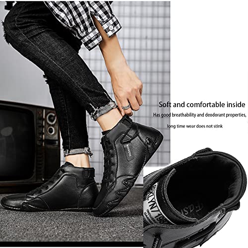 Men's Soft Cattle Leather Mid top Slip On Loafers Vintage Hand Stitching Lightweight Fashion Flat Ankle Chukka Boots4