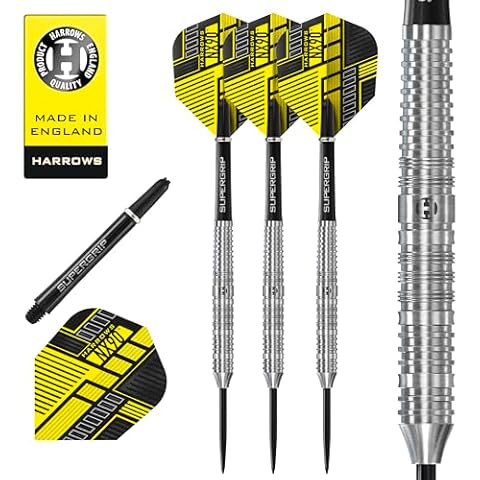 Harrows NX90 Bomb & Parallel Shape Darts Set I Professional Darts 90% Tungsten Steel Tip All Weights Pro Darts I 10pc Set with Black Supergrip Midi Shafts & NX90 Flights (Parallel Shape, 26g) Cover