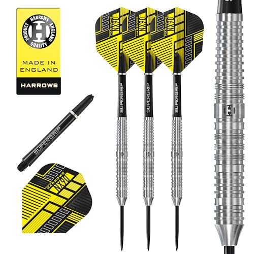 Harrows NX90 Bomb & Parallel Shape Darts Set I Professional Darts 90% Tungsten Steel Tip All Weights Pro Darts I 10pc Set with Black Supergrip Midi Shafts & NX90 Flights (Parallel Shape, 23g)