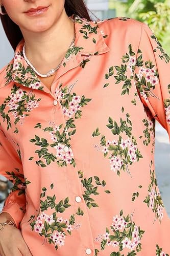 Image of POPWINGS Women Casual Sky Blue Floral Printed Shirt | Collar Button Shirt | Full Sleeve Shirt | Trendy Shirt | Regular Casual Shirt