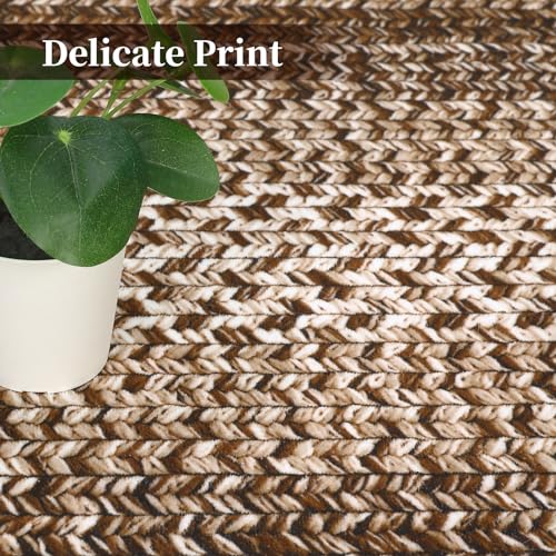 GAOMON Entryway Rug 3x5 Non Slip Washable Rug Braided Print Low Pile Floor Cover Indoor Soft Kitchen Mat Ultra-Thin Non-Shedding Farmhouse Floor Mat for Bedroom Laundry Under Table Office Dorm Brown