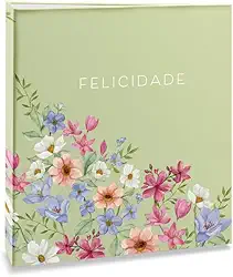 Álbum de fotos Ical, encadernação tradicional, para 120 fotos 10x15cm - envelope plástico transparente - linha Floral - modelo floral suave - felicidade - 327