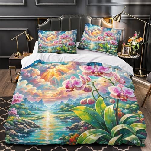 Orchidée Dendrobium housse de couette 3D microfibre douce sans boutons fastidieux - 4
