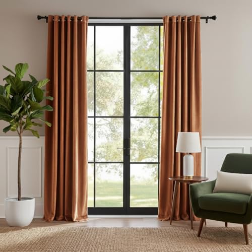 RYB HOME Fall Curtains Burnt Orange Velvet Curtains, Light Blocking,