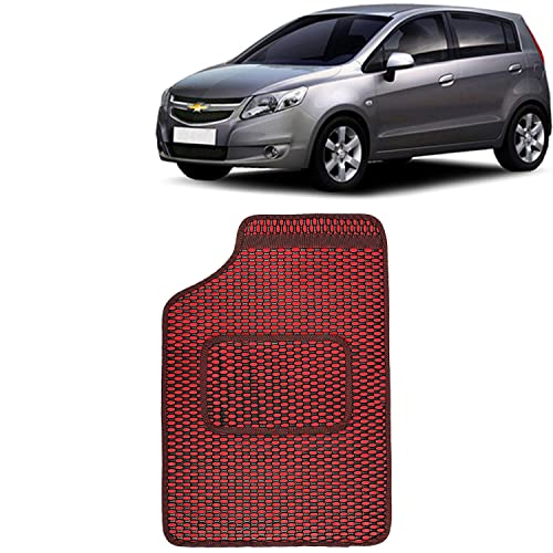 Image of Kingsway Dotted Design Car Floor Foot Mats Universal Fit for Chevrolet Sail UVA, Model Year : 2012-2017, Water and Dustproof, Color Red, Set of 5 Pieces