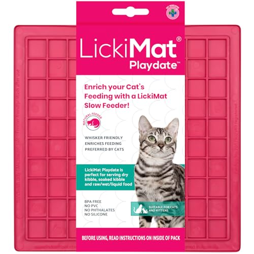Image of Lickimat Classic Playdate, Cat Slow Feeder for Feline Boredom and Anxiety Reduction; Perfect for Food, Treats, Yogurt, or Peanut Butter. Fun Alternative to a Slow Feed Cat Bowl or Dish, Pink