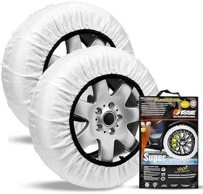 ISSE Super T-70 | Cadenas Coche Nieve Textil Homologadas - Cadenas para Autos de Uso Diario en Nieve y Hielo - Kit de 2 Cadenas Coche Nieve Universales + Guantes