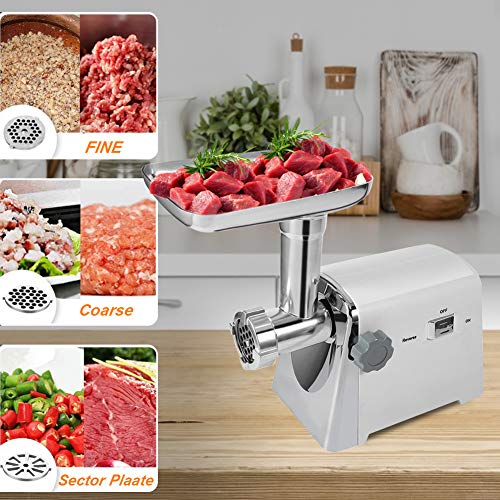 Meat Grinder Electric 1600W Stainless Steel Meat Grinder Meat Food Grinder Accessory Kit with 3 Grinding Plates for Home Kitchen Commercial Using - Thumbnail 4