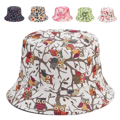 Image of Reversible Bucket Hat for Women Summer Travel Fisherman Cap, Girls Cute Double Side Wear Bucket Cap