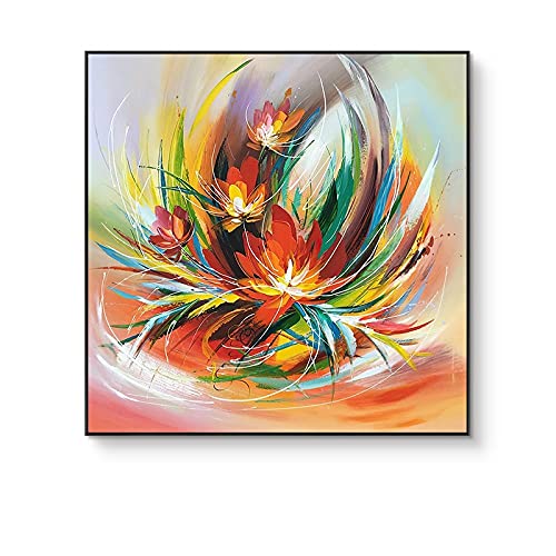 MWMG Tableau Peinture Huile sur Toile,Creative Blooming Fleurs Colorées Feuille Grande Peinture À l'huile Art Moderne Abstrait Oeuvre Toile Mur Art Peintures...