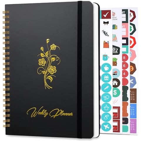 Utron Weekly Planner Undated, A5 Weekly Planner Notebook, Undated Planner Notebook Suitable for Women and Men, for Office, School and Home Use - Black Cover
