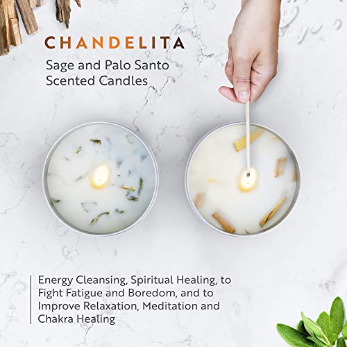 Chandelita Duftkerze mit Salbei & Palo Santo für Hausenergie, Meditation & Spirituelle Reinigung – Duftkerzen aus Sojawachs – Vegane Kerze mit Ätherischen Ölen – Aromatherapie Candle – Chakra Kerze